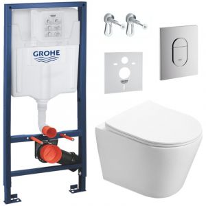 Grohe Pack WC B&acirc;ti-support + WC SAT Infinitio sans bride fixations invisibles + Plaque + Panneau isolation phonique ArenaInfinitio
