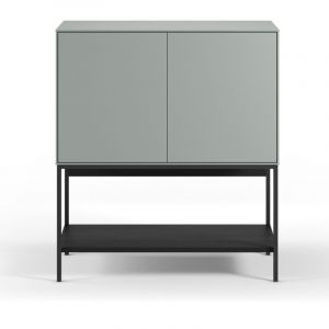 Buffet, meuble de rangement aspect bois avec 2 portes coloris Vert, pieds en m&eacute;tal noir -Longueur 80 x Profondeur 40 x Hauteur 90 cm