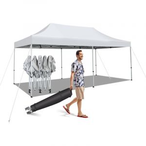 3x6M Tonnelle de Jardin Pliable pour 16-20 Personnes Tente Barnum Pliable Usage Commercial Hauteur Réglable 3/3,15/3,3M avec 10 Piquets 4 Cordes à