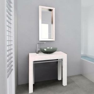 Ensemble meuble de salle de bain 85 cm meuble sous vasque et miroir en bois blanc Cedam