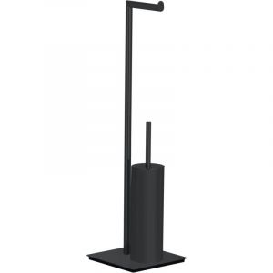Wenko - Stand WC-Porte brosse Recco Noir avec porte brosse 20 x 71,5 cm en acier design avec support brosse wc porte papier toilette sur pied brosse