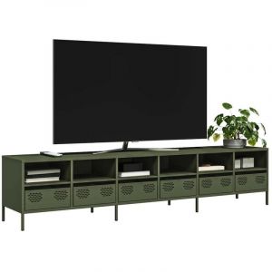 Maison Chic - Meuble TV-Banc TV-Meuble T&eacute;l&eacute; vert olive 202x39x43,5 cm acier lamin&eacute; &agrave; froid 443180