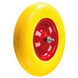 Roue De Brouette 480/400-8 Universelle Pleine, Jante Rouge Et Pneumatique Jaune, Sur Roulement &agrave; Bille Double-&eacute;tanch&eacute;it&eacute;. Fourni