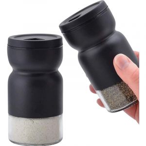 Ensemble de salière et poivrière en verre avec trous de versement réglables - Salière et poivrière en acier inoxydable - Ensemble de salière et