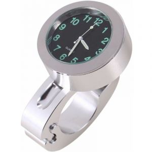 Horloge de guidon de moto, montre d'horloge de montage de lueur de guidon &eacute;tanche de moto argent&eacute;e pour la plupart des moto Cruiser Chopper, 4,3 x