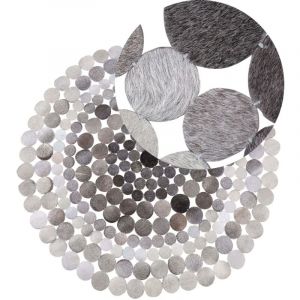 Beliani - Tapis Rond Gris Fonc&eacute; et Marron en Cuir Motif Cercles pour Int&eacute;rieur Moderne &oslash; 140 cm