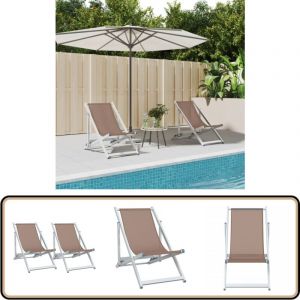 Vidaxl - Chaises de plage pliantes lot de 2 marron aluminium textilène - Chaise De Plage - Chaise Pliante - Mobilier De Jardin - Chaise Longue
