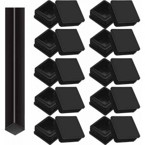 Lot de 20 bouchons carrés de 40 x 40 mm, embouts de tube carrés, embouts de pieds en plastique, pour pieds de table, de chaise et de meuble (noir).