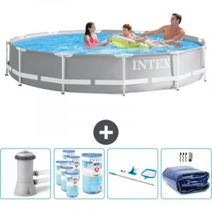 Intex - Piscine ronde à cadre prisme 366 x 76 cm - Grise - Comprend des Accessoires CB93