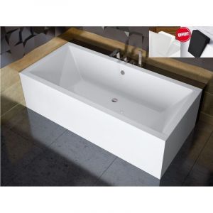 Otitec - Baignoire rectangulaire Blanc - quadro - 155x70 - avec Tablier - Repose Tête offert - Blanc