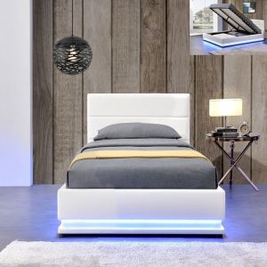 Lit Led Avec Coffre De Rangement Ava - Blanc - 90x190, Polyuréthane, Style Contemporain, 204 x 104 x 90 cm - Meubler Design