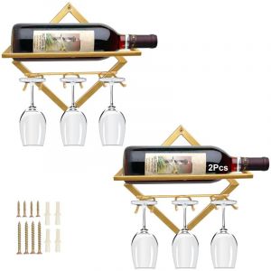 Supports Muraux pour Bouteilles de Vin en M&eacute;tal, Rganisateur de Casier &agrave; Vin Suspendu Pliable pour 2 Bouteilles d'alcool, &Eacute;tag&egrave;re Murale Casier &agrave; Vin
