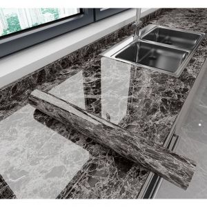 Papier Peint Marbre Gris Brillant de 60CM10M Papier Adh&eacute;sif pour Meuble Cuisine Salle de Bain Bureau Table Escalier &Eacute;tag&egrave;re Rev&ecirc;tement Vinyle pour