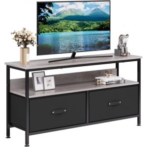 Lunsy - Commode de chambre en Tissu avec 2 Tiroirs,Commode Meuble de Rangement,Cadre en M&eacute;tal,100 x 30 x 57CM,gris