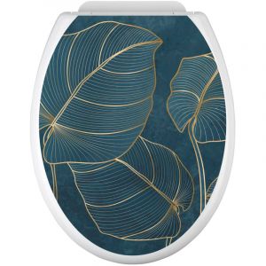 Stickers Abattant WC - Feuilles tropicales - 35x43 cm - Adhésif + Protection BRILLANTE