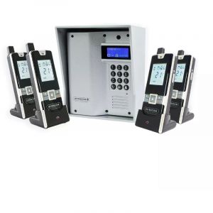 Interphone 600 mètres autonome sans-fil collectif / multipropriétés - UltraCOM3 argenté + visière argentée + 4 combinés