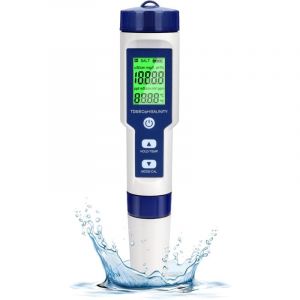 Jamais UTILISÉ]Testeur de pH électronique, testeur d'eau de piscine 5 en 1 avec rétroéclairage, PH/TDS/EC/salinité/température avec atc, pH-mètre de