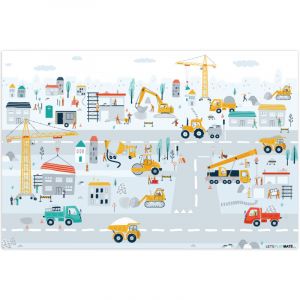 TAPIS DE JEU Chantier de construction - Tracteur - Pelleteuse - Voiture - Design 180x120