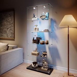 Vitrine en verre avec lumi&egrave;re, Armoire Vitrine vitrine pour collection avec 2 Porte 5 &eacute;tag&egrave;res, Vitrine meuble de rangement pour salon, bureau,