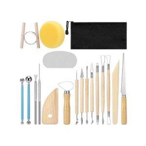Set Outils Poterie 18 Pièces, Kit Poterie Sculpture Argile, Accesoire Ceramique Poterie Pate à Modeler, Artiste Argile pour Sculpture, DIY,