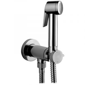 Paloma flat Ensemble mitigeur plat avec douchette a' bouton-poussoir en abs et pomme de douche duplex avec flexible en laiton de 125 cm - Bossini