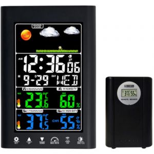 Station m&eacute;t&eacute;o num&eacute;rique avec capteurs de temp&eacute;rature,weather station, d'humidit&eacute;, de vitesse du vent et de pr&eacute;cipitations,Noir