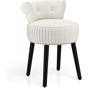 COSTWAY Chaise de Coiffeuse en Velours, Tabouret Coiffeuse avec Dossier, Pieds en Bois dH&eacute;v&eacute;a, Patins R&eacute;glables, Tabouret de Maquillage, Dossier Bas