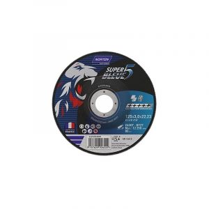 Norton &ndash; Disque &agrave; tron&ccedil;onner 125 mm &ndash; &Eacute;paisseur 1 mm &ndash; Acier inox pour coupe nette &ndash; Al&eacute;sage 22.23 mm &ndash; Pour meuleuse