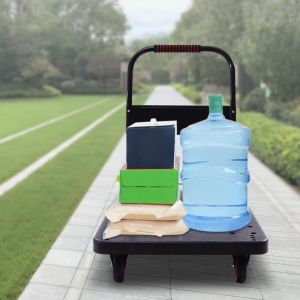 400 kg chariot de transport pliant, chariot de plate - forme, poign&eacute;e de chariot en acier inoxydable faible bruit noir 4 roues garage entrep&ocirc;t jardin