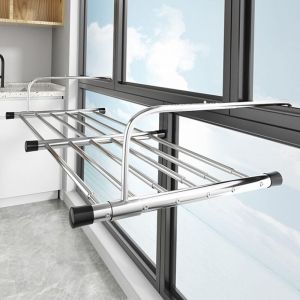 Etendoir à Linge Pliable Séchoirs à Linge En Acier Inoxydable Télescopique 61-107cm Séchoir Suspendu Séchoir à Linge Balcon Pour Intérieur Et