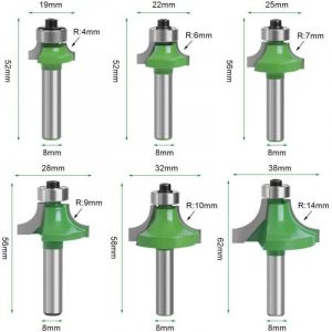 Lot de 6 Fraise D&eacute;fonceuse &agrave; Bois 8 mm, Fraise Quart de Rond Tige 8 mm, Rainure Arrondie pour Travail Bois (6)