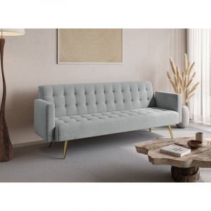 CHICAGO - Canap&eacute; clic clac en velours gris avec pieds en m&eacute;tal dor&eacute; CHICAGO