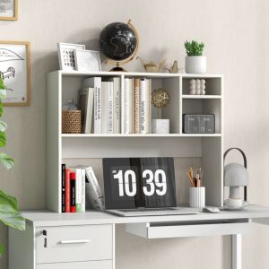 Etag&egrave;re &agrave; Poser sur le Bureau Etag&egrave;re de Rangement de Comptoir avec 4 Compartiments et Compartiment Arri&egrave;re Ouvert Blanc