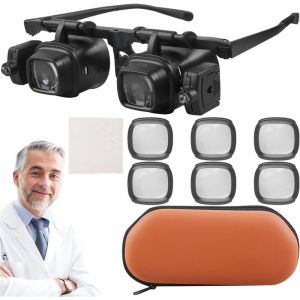 loupe bandeau LED pour porteurs de lunettes (2X/6X/10X/24X) &ndash; Loupe d'horloger et bijoutier pour le bricolage, la r&eacute;paration, la lecture &ndash; Lunettes