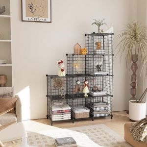 Étagère Cube Étagère Modulable Meuble Cube 9 Étagères Métalliques de Rangement pour Bureau, Salon et Chambre, Noir