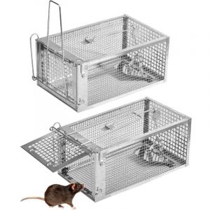 Piege a Rat Cage Attrape Souris 2 Pcs Pi&egrave;ges &agrave; Rats Mulots Rongeurs Professionnel Ext&eacute;rieure - Cages Capture Piege pour Rats Int&eacute;rieure R&eacute;utilisable