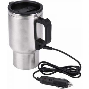 Mug chauffant de voiture, tasse chauffante de voyage en acier inoxydable, tasse &agrave; caf&eacute; &eacute;lectrique chauffante pour eau, caf&eacute;, lait et th&eacute; avec