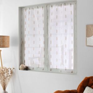 Paire de Voilage &agrave; Motif "Copper" 60x120cm Blanc & Caf&eacute;