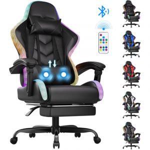 Fauteuil gaming DEVOKO RGB Fauteuil gaming rembourr&eacute; en PU avec dossier Effets lumineux LED multiples R&eacute;glable en hauteur avec repose-pieds Noir