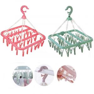 Cintre, Etendoir Chaussette, 2PCS &Eacute;tendoir Plastique avec 32 Clips pour Chaussettes sous-v&ecirc;tements V&ecirc;tements Serviettes(Rose,Vert)