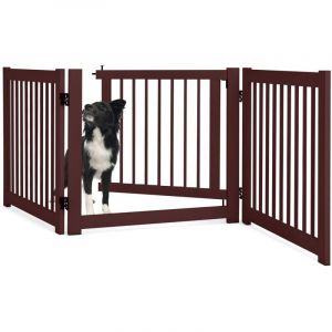 COSTWAY Barrière de Sécurité pour Enfants, Grille de Protection en Bois de Pin, Clôture Extensible de Sécurité avec Porte pour Chien Chiot, Enclos