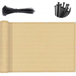 Brise-vue beige pour balcon, couverture de cl&ocirc;ture d'appartement &agrave; 90 % d'ombre, pare-brise en maille robuste pour terrasse, ext&eacute;rieur, cour, patio