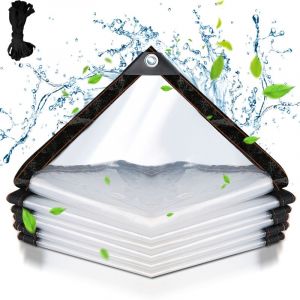 B&acirc;che transparente arm&eacute;e Ext&eacute;rieur avec Oeillets, B&acirc;che en Plastique pvc B&acirc;che Imperm&eacute;able Transparente Ind&eacute;chirable et Coupe-Vent B&acirc;che 3x3m