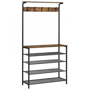 Vasagle - Portemanteau, Vestiaire Industriel, Meuble Entr&eacute;e,avec &Eacute;tag&egrave;res &agrave; Chaussure s 5 Niveaux, 5 Crochets, pour Entr&eacute;e, Couloir, Chambre, Marron