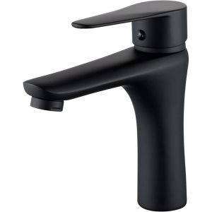 Mitigeur de lavabo noir &agrave; poign&eacute;e unique pour salle de bain, robinets de lavabo monobloc modernes pour salle de bain avec conduites d'alimentation en