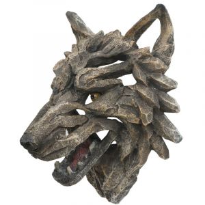 Mendler - Deko cr&acirc;ne HWC-H41 - d&eacute;coration murale t&ecirc;te troph&eacute;e - polyr&eacute;sine Indoor Outdoor - t&ecirc;te de loup 32cm