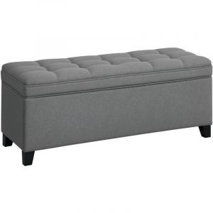 Banc de rangement 112L banquette bout de lit en tissu de lin, si&egrave;ge capitonn&eacute;, 120 x 40 x 48 cm, gris fonc&eacute;