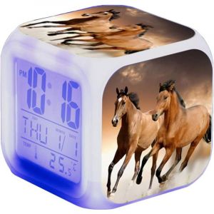 Sollbry - Réveil Cheval - led - Alarme Animale - avec lumière - Brillant dans la Nuit - pour Enfants et Adultes - Cadeaux d'anniversaire pour Enfants