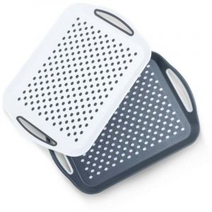Ensemble de 2 plateaux - Plateau de service antid&eacute;rapant avec poign&eacute;es, id&eacute;al pour pr&eacute;parer des repas, du th&eacute; ou un petit-d&eacute;jeuner au lit - Plateau
