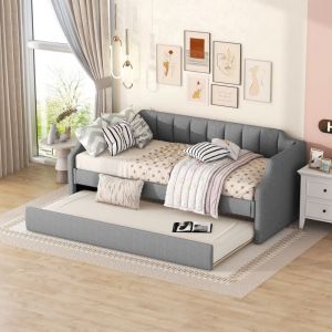 Roomfitters - Lit Banquette 90X200 Cm Avec Lit Gigogne, Banquette Rembourrée Sur Roulettes, Gris